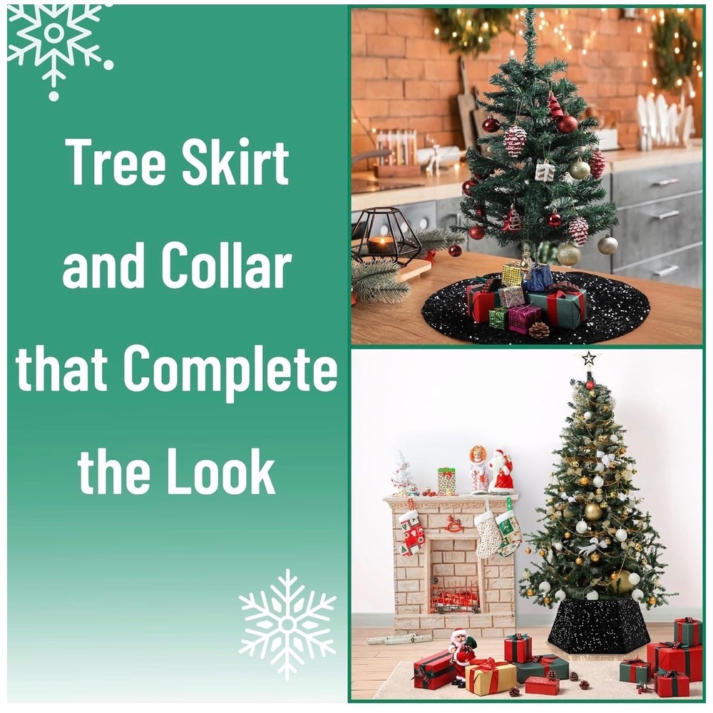 Mr. Pen Black Sequin Christmas Tree Skirt and Collar Set 24 Inch Holiday Decor
